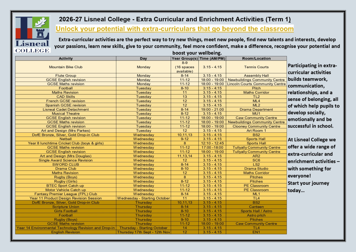 2026-27 Lisneal ECA Term 1